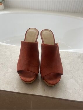 Marc Fisher Rust Suede Platform Wedge Mules